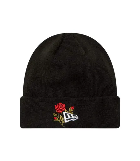 Unisex Adult Rose Knitted Cuff Beanie Black New Era