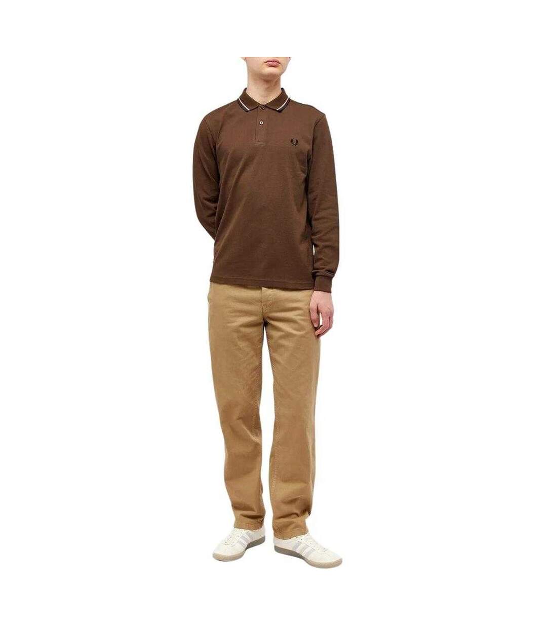 Polo Manches Longues Motif/style Col À Double Rayure Homme Noir Marron Jaune Fred Perry-4