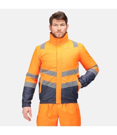 Mens Waterproof Hi-vis Jacket Orange Navy Regatta Professional