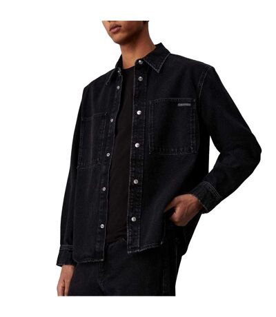 Mens Linear Denim Regular Shirt Black Calvin Klein