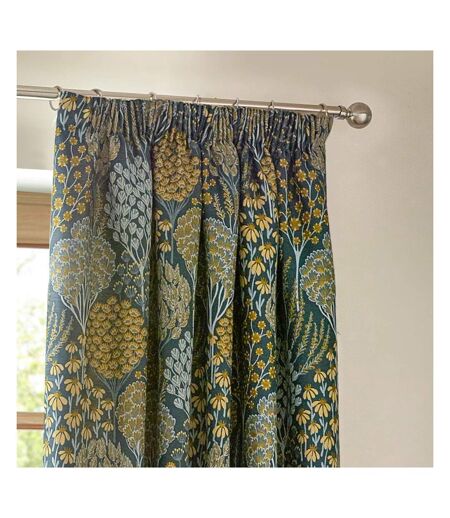 Ophelia jacquard floral pencil pleat curtains 117cm x 137cm blue/saffron Wylder