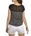 Tee-shirt Femme Sans Manches Rayé Bleu, Coupe Ajustée, Col Rond, Zip au Dos, Design élégant-2