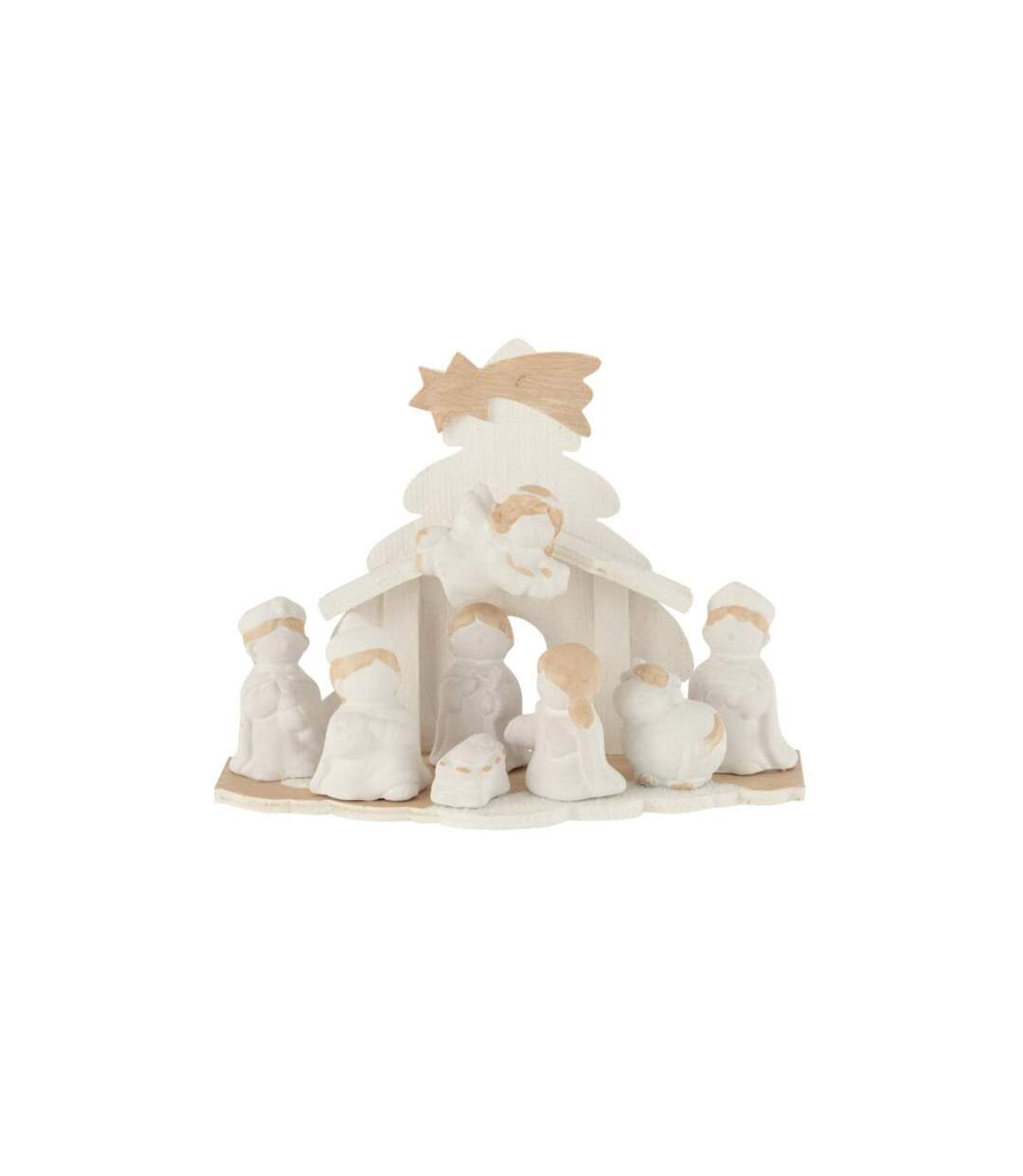 Crèche de Noël Déco Bois 25cm Blanc-1