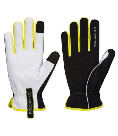 Unisex adult pw3 leather winter gloves s black/yellow Portwest