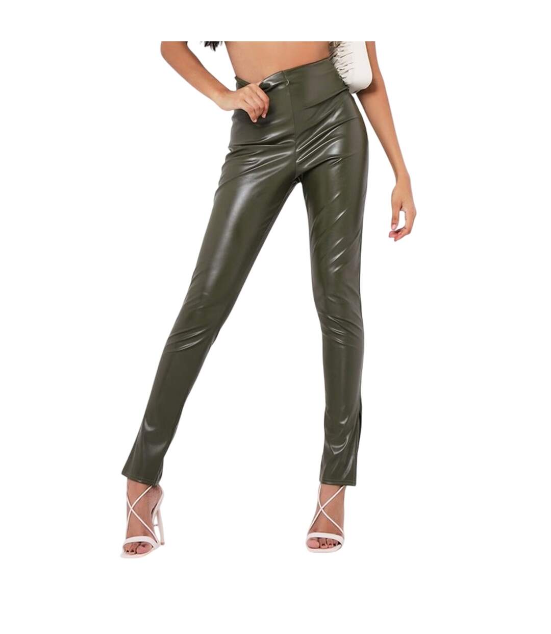 Legging Motif/style Fente Latérale Femme Vert Kaki Missy Empire-3