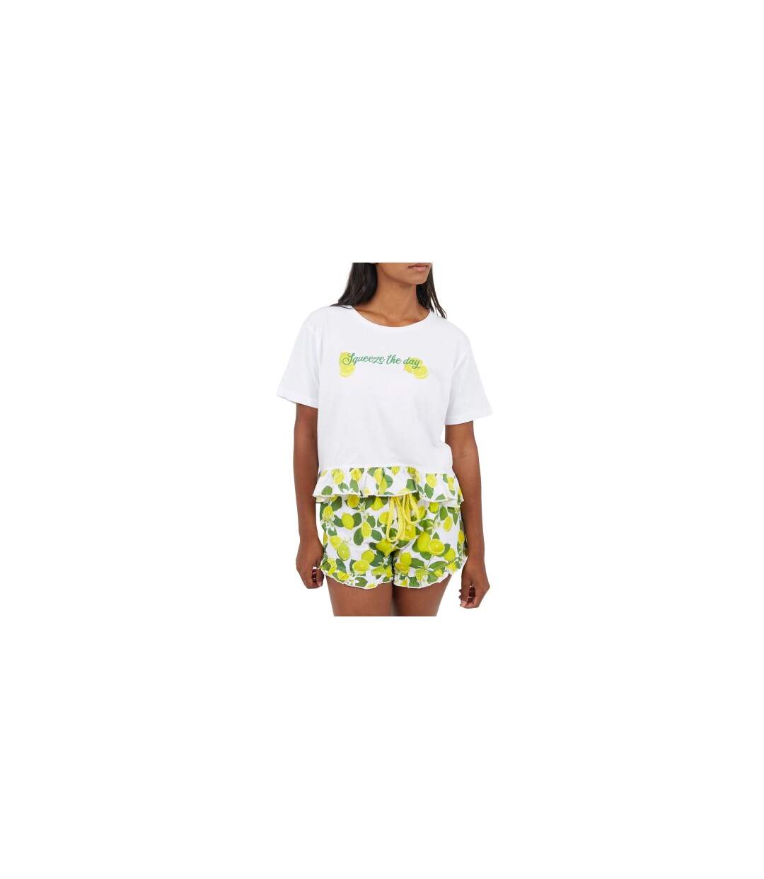 Womens/ladies Lemon Short Pyjama Set White Yellow Brave Soul-1