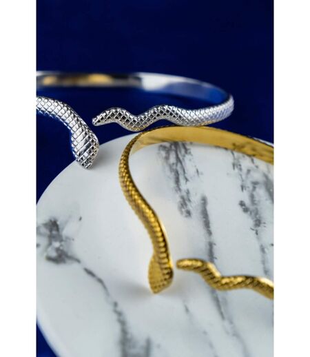 Stainless Steel Gold Plated Snake Shape Slim Open Split Cuff Bangle Bracelet