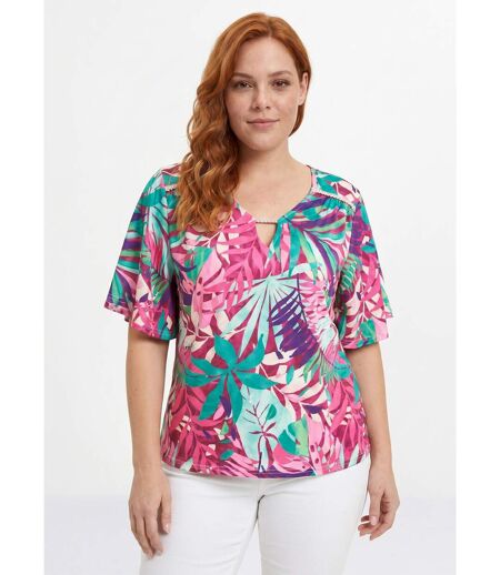 T-shirt imprimé tropical manches papillon