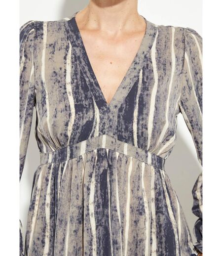 Robe courte col V taille haute plissée