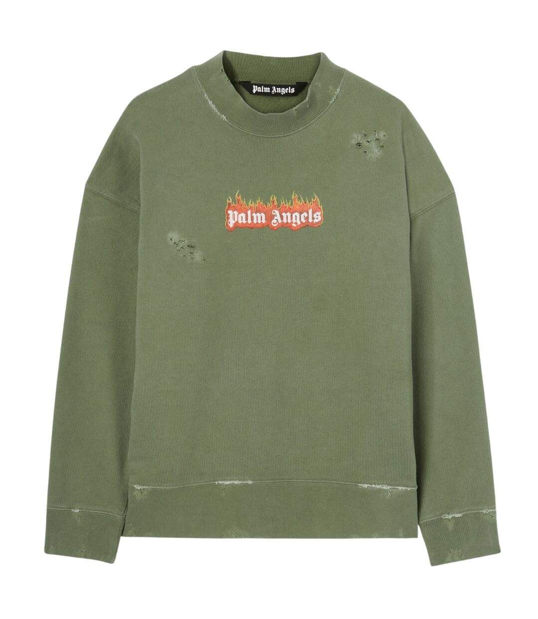 Unisex Adult Flames Sweatshirt Green Palm Angels-2