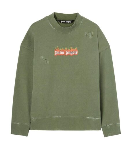 Unisex Adult Flames Sweatshirt Green Palm Angels