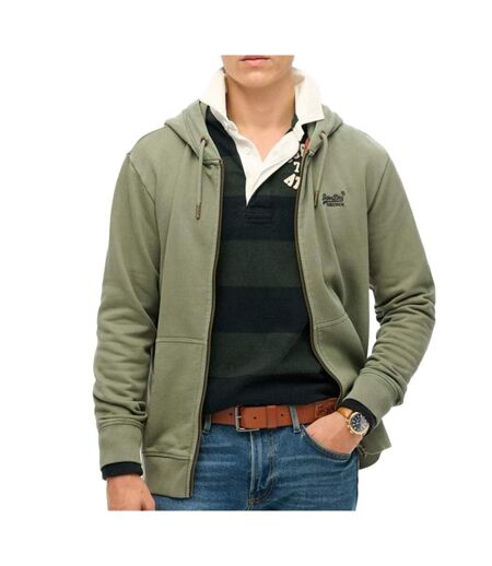 Sweat zippé kaki homme superdry essential washed ziphood - xxl