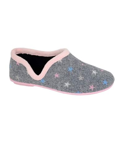 Womens/ladies aria star motif knitted slippers grey/pink Sleepers