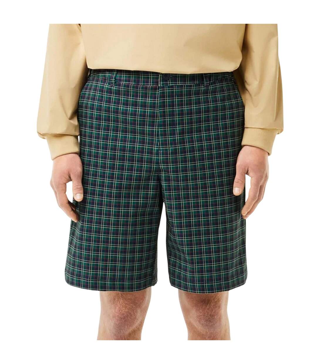 Mens Ultra Dry Plaid Golf Shorts Green Lacoste-1