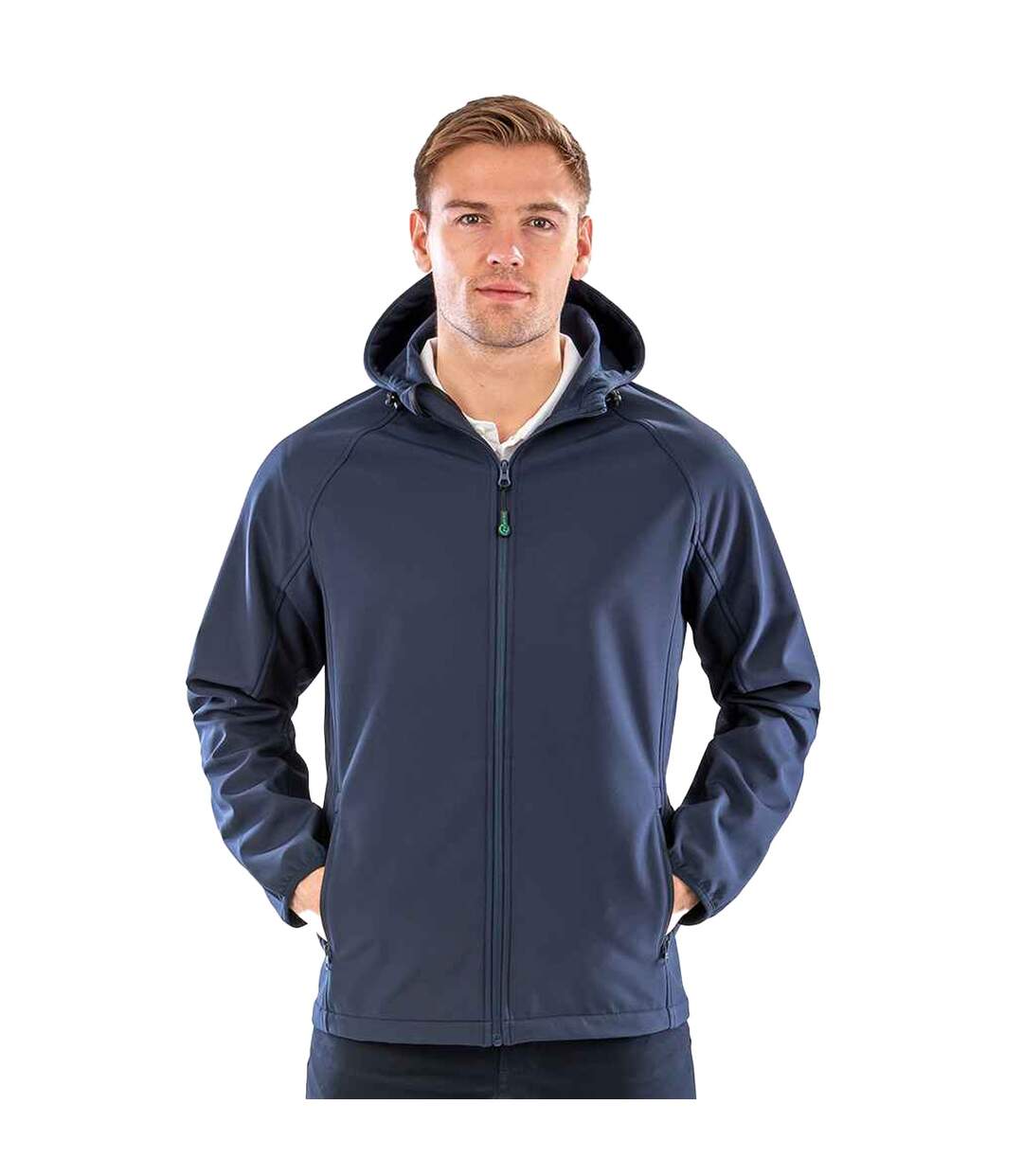 Mens hooded 3 layer recycled soft shell jacket navy Result-3
