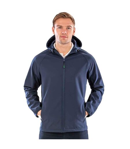 Mens hooded 3 layer recycled soft shell jacket navy Result