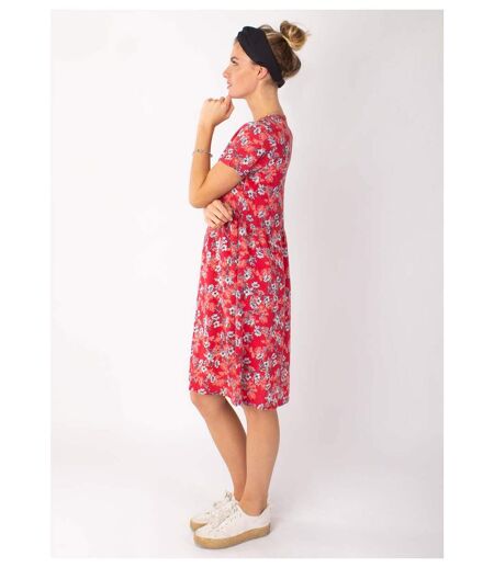 Robe babydoll manches courtes DINA imprimé fleuri rouge Coton Du Monde