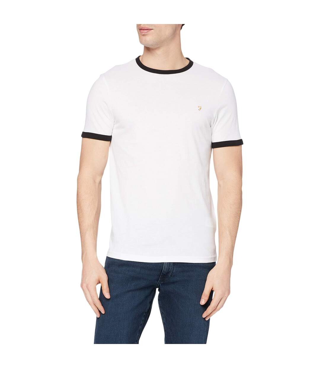 Mens Ringer Embroidered T-shirt White Farah-1