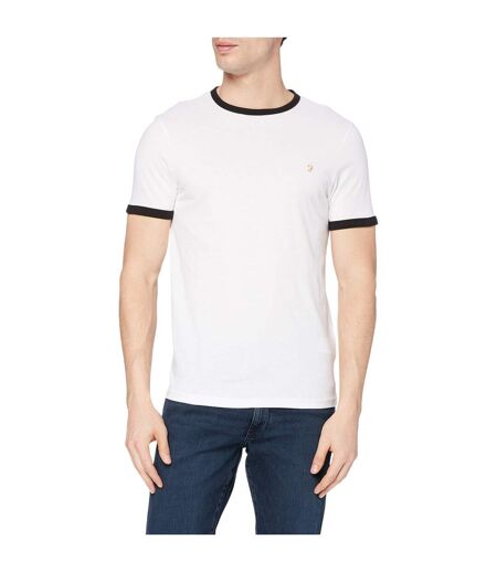 Mens Ringer Embroidered T-shirt White Farah