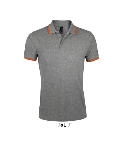 Polo homme coton - 00577 - gris chiné et bande orange