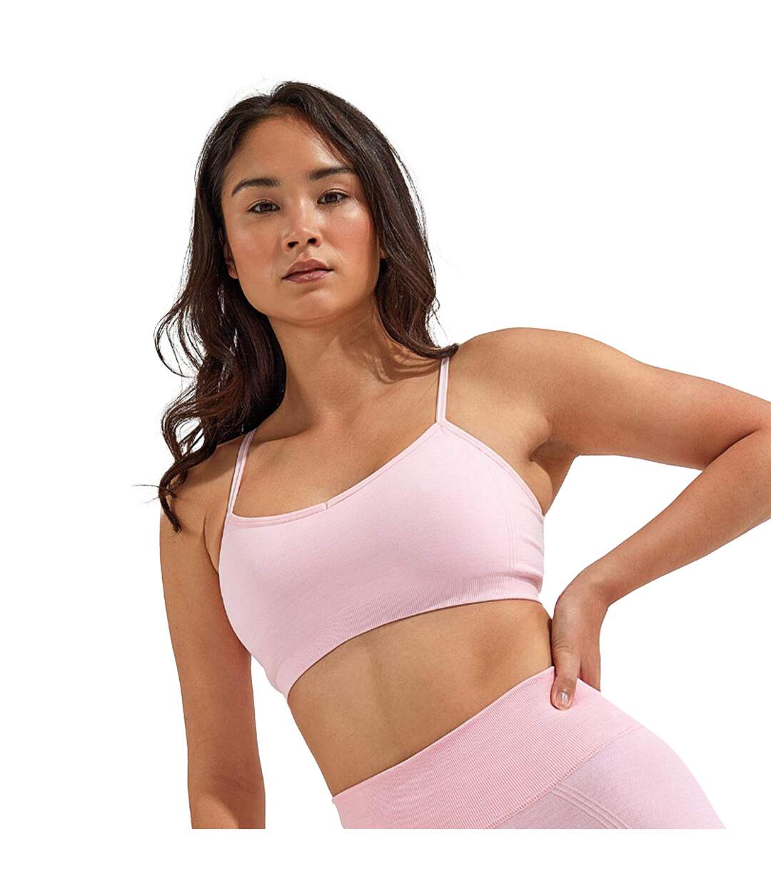 Womens/ladies melange seamless 3d sports bra light pink TriDri-3