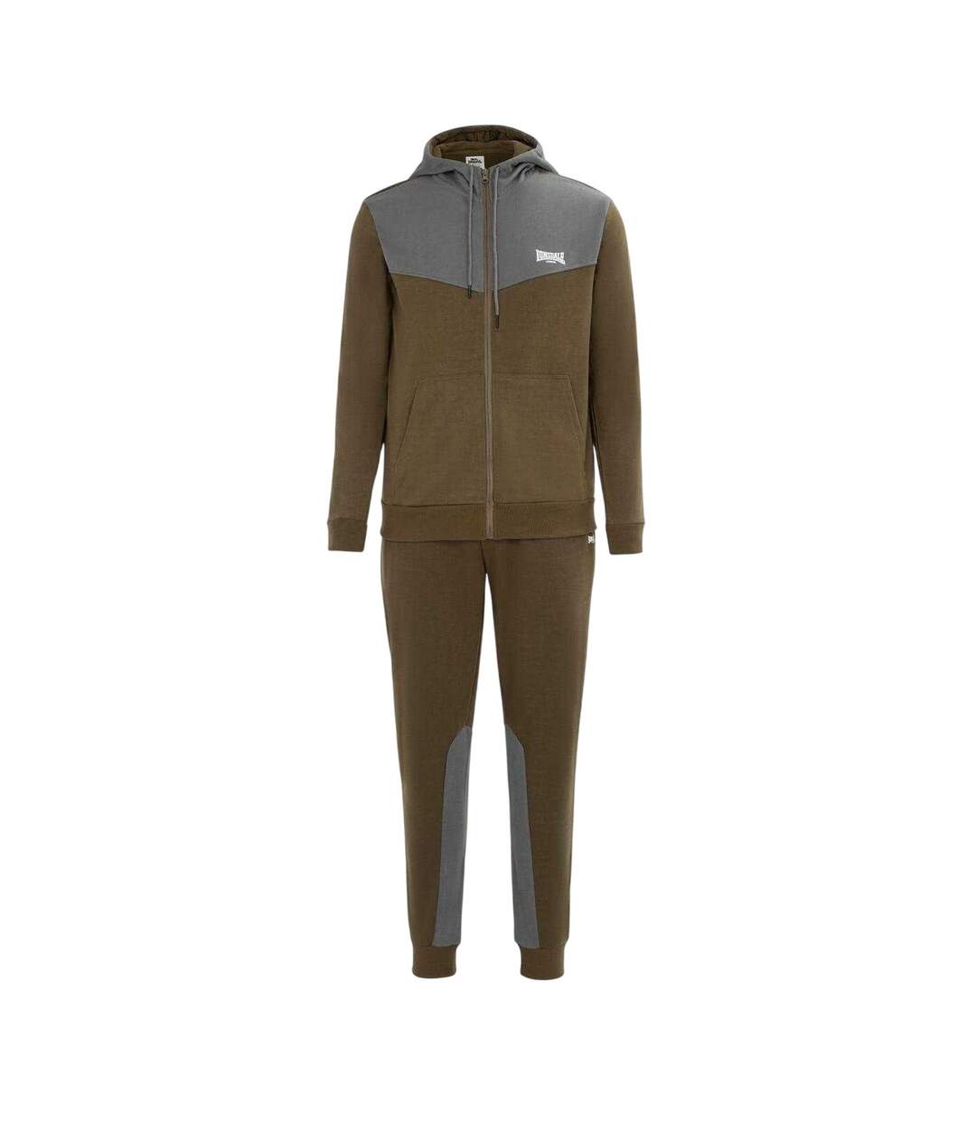 Mens Two Tone Cotton Blend Workout Tracksuit Army Green Lonsdale-1