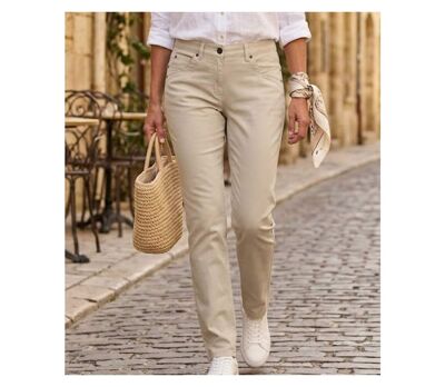 MAYFLOWER VICTORIA1 - Pantalon Femme Beige Stretch : élégance naturelle et confort absolu