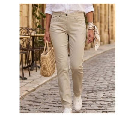MAYFLOWER VICTORIA1 - Pantalon Femme Beige Stretch : élégance naturelle et confort absolu