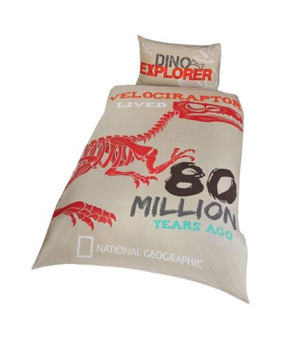 National Geographic Dino Explorer Velociraptor Duvet Set (Beige/Red) - UTTA7408