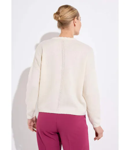 Gilet boutonné col V ajouré et macramé