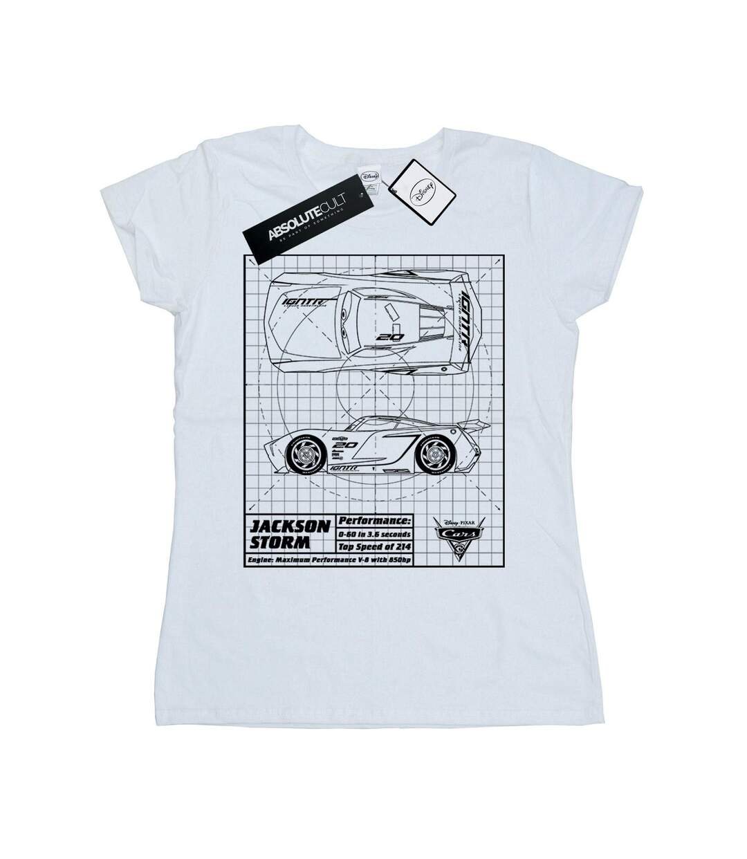 Disney - T-shirt CARS JACKSON STORM BLUEPRINT - Femme (Blanc) - UTBI13816-1