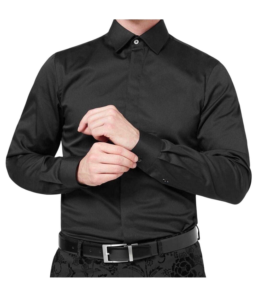 Mens Sateen Skinny Shirt Black Without Prejudice-4