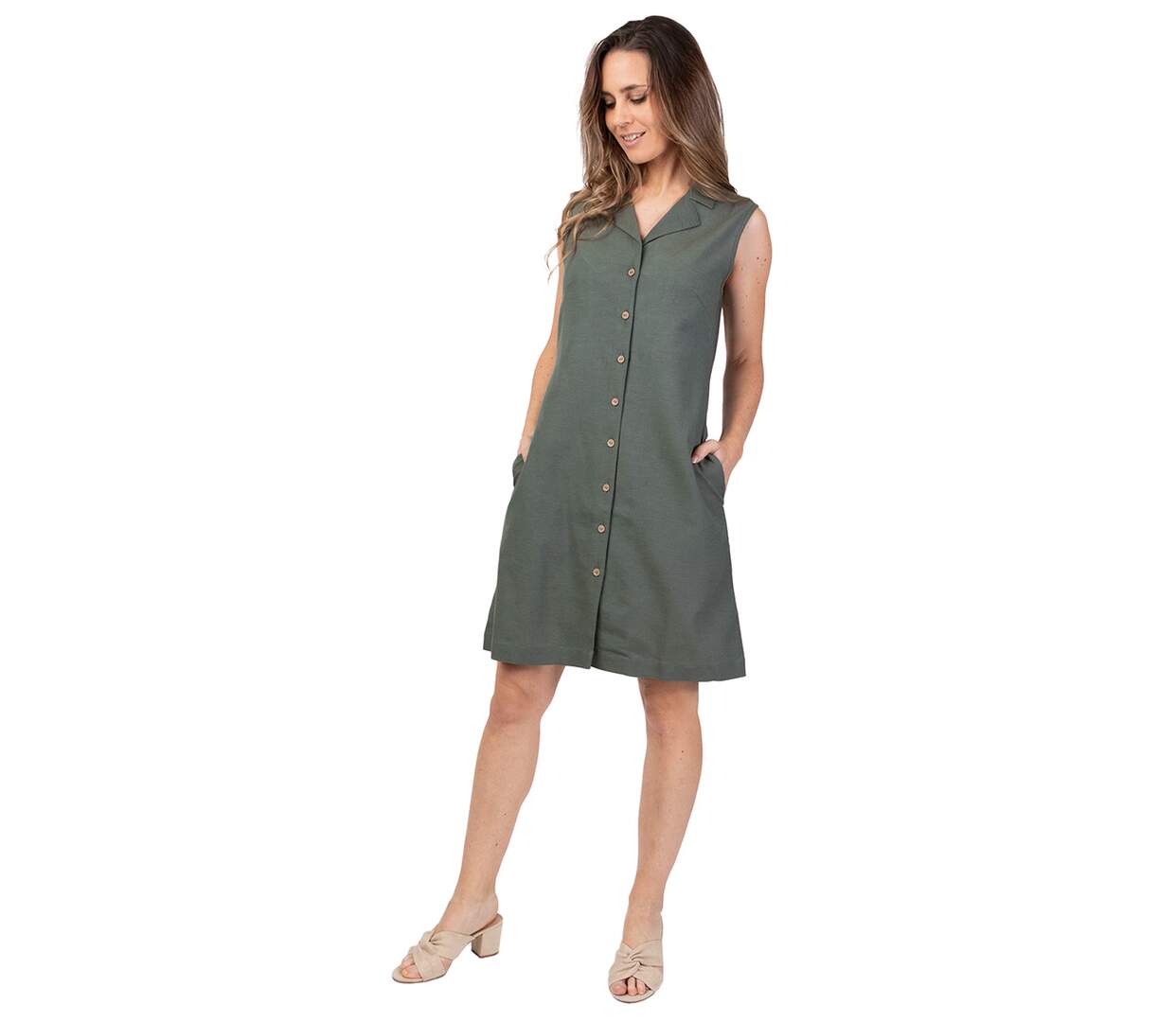 Robe courte style tailleur CELINE unie kaki Coton Du Monde-1