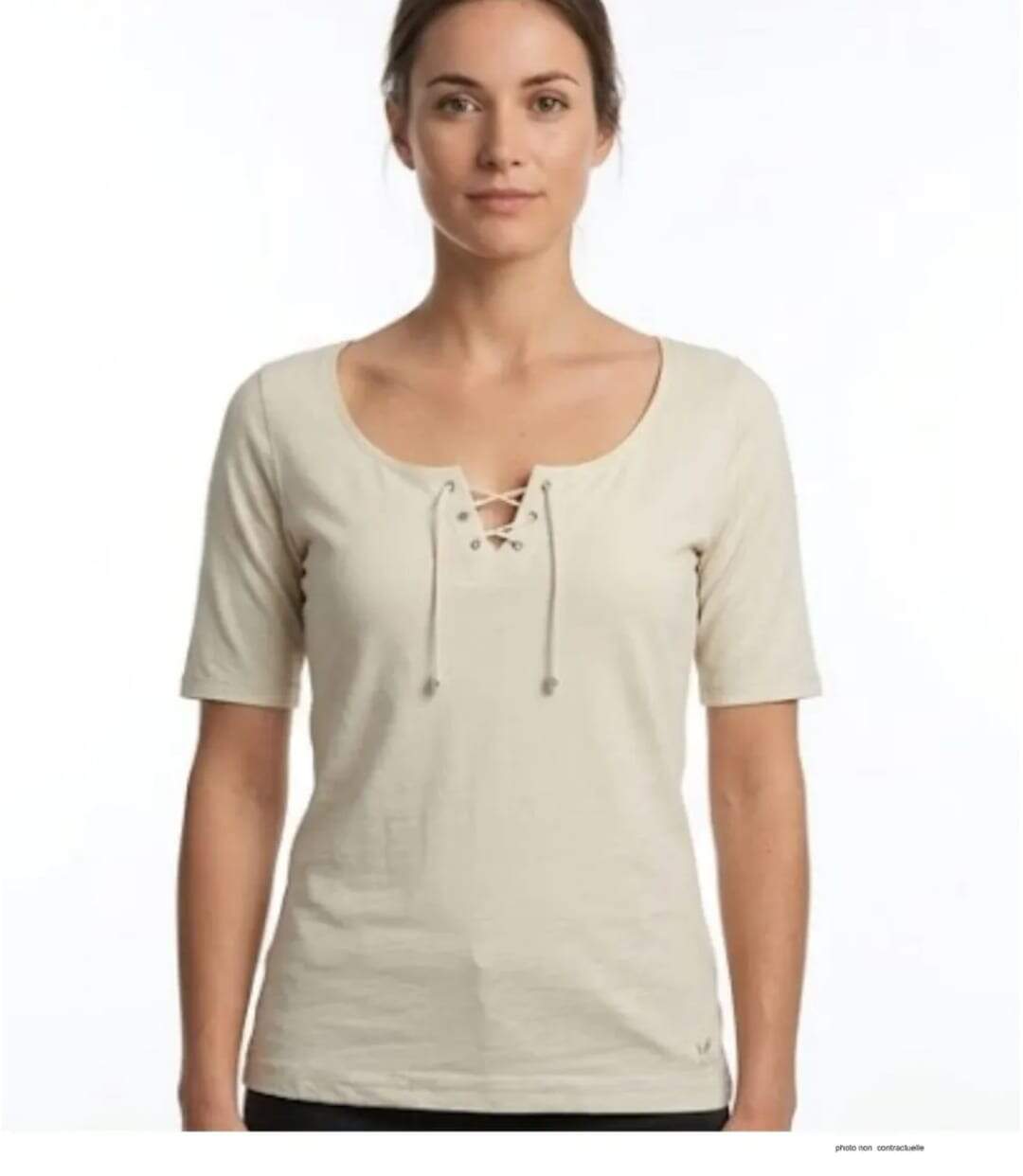 Tee-shirt MAYFLOWER DAMOCLES2 beige à lacets : l'élégance des manches 3/4-1