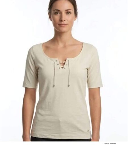 Tee-shirt MAYFLOWER DAMOCLES2 beige à lacets : l'élégance des manches 3/4