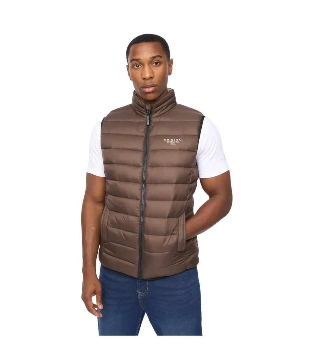 Mens Gattering Mve Quilted Gilet Brown Crosshatch-2