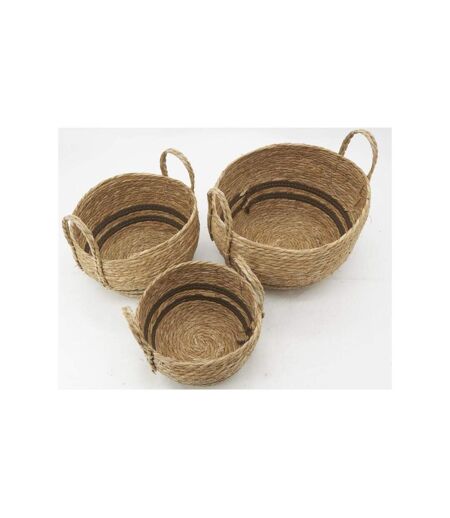 Cache-pots en jonc naturel et coton brun Boule