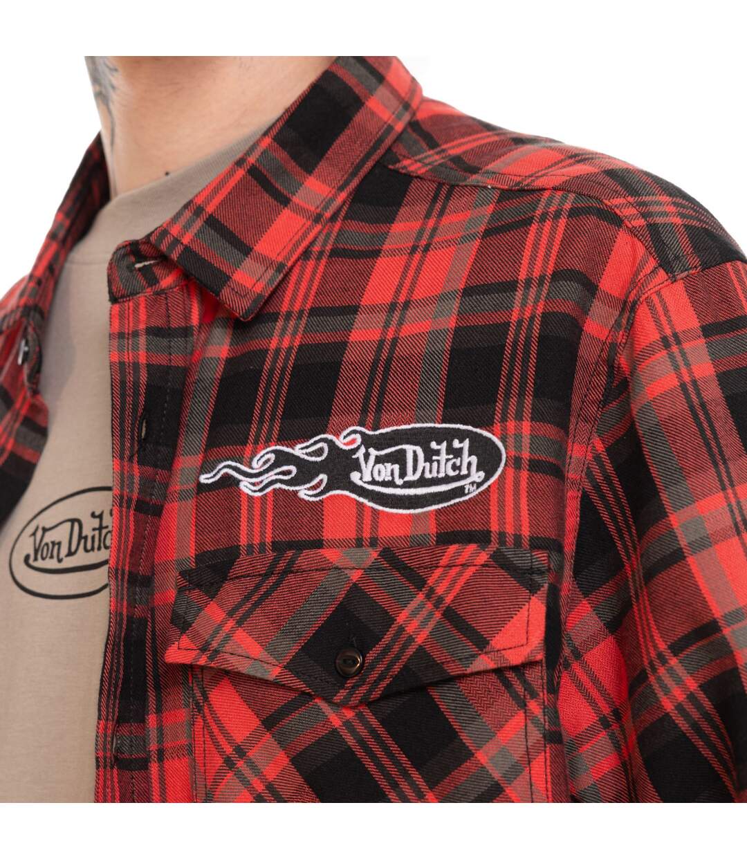 Chemise manche longues à carreaux poches avec print et écusson Juan Vondutch-2