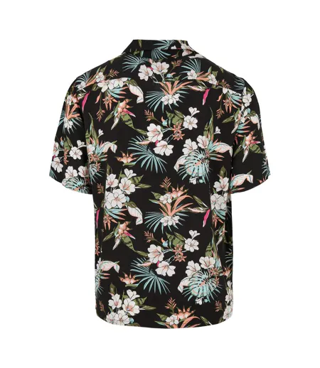 Mens Tropical Viscose Resort Shirt Black Multicoloured Urban Classics