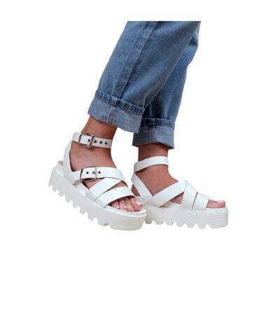 Womens/ladies layla buckle wide platform sandals white Where´s That From