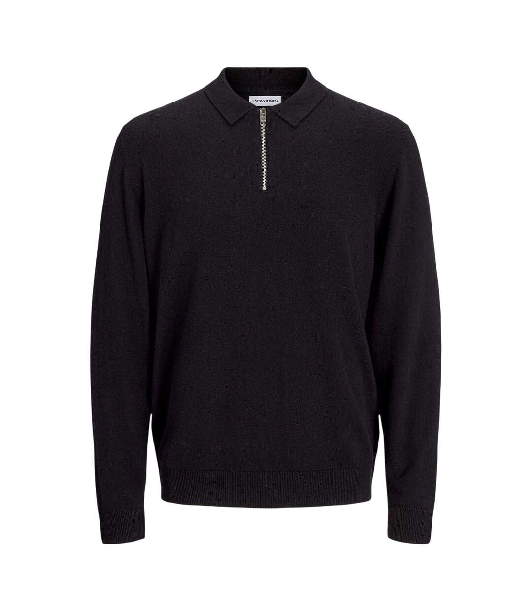 Mens Emil Knitted Quarter Zip Polo Shirt Black Jack And Jones-2