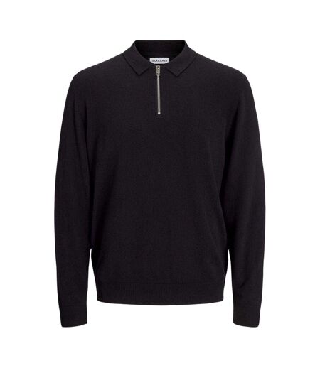 Mens Emil Knitted Quarter Zip Polo Shirt Black Jack And Jones