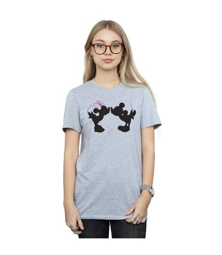 Disney Femmes/Les femmes Mickey Minnie Kiss Silhouette Coton Boyfriend T-Shirt (Gris sportif) - UTBI38197