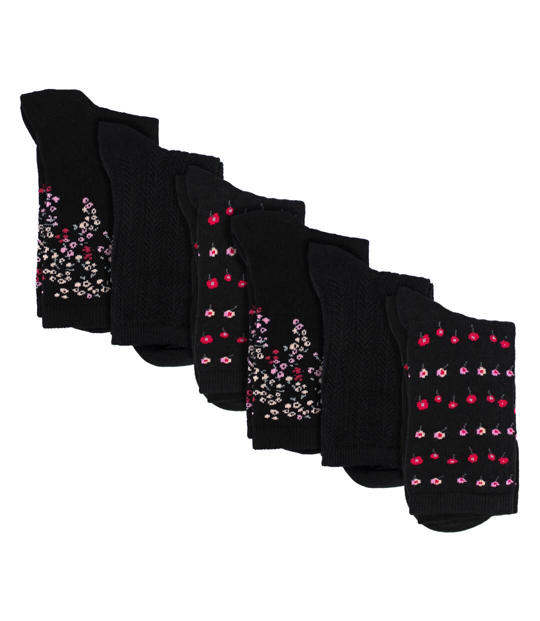 6 Pairs Ladies Floral Pattern Socks - Soft Cotton Rich Everyday Socks-3