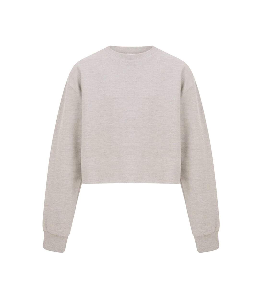 Womens/ladies Crop Sweatshirt Oatmeal Miso-1