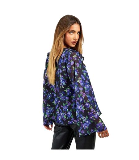 Blouse Manches À Volant Motif/style Floral Femme Noir Influence