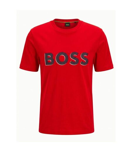 Mens Rubberised Logo Cotton T-shirt Red Boss