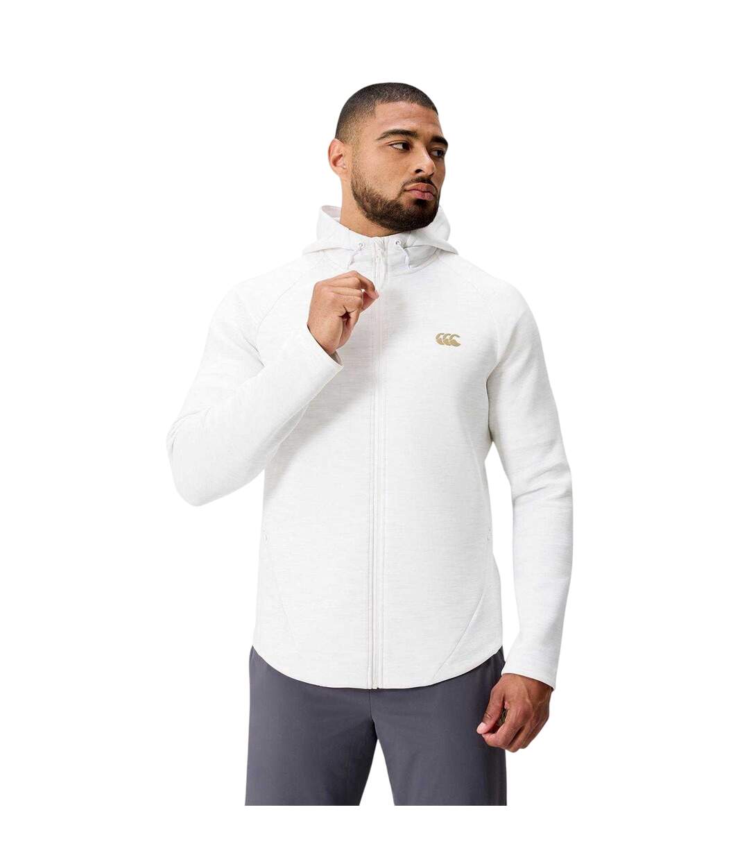 Mens Everest Regular Raglan Full Zip Hoodie White Marl Canterbury-4