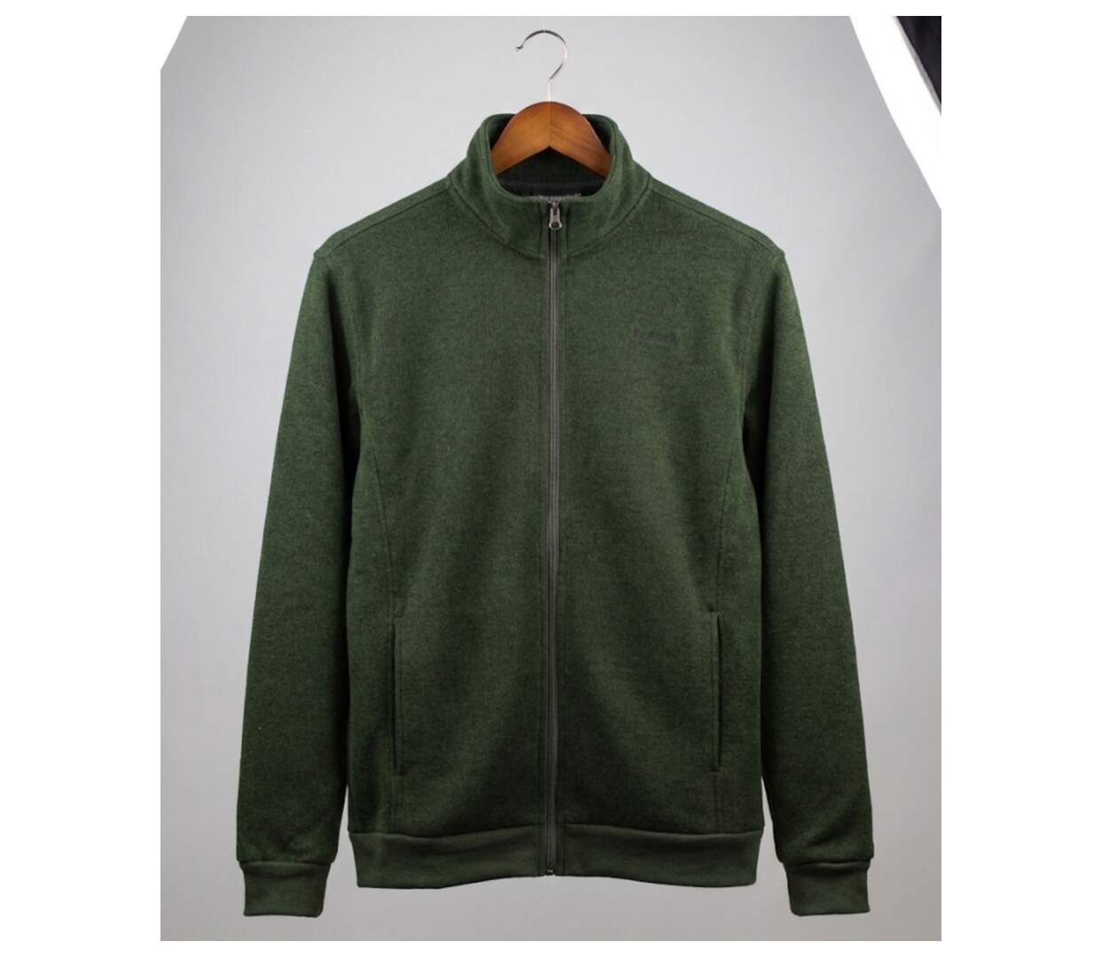 Cardigan Zippé Polaire Tricot Kaki Chiné – Col Montant & Coudières-3