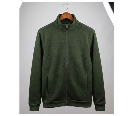 Cardigan Zippé Polaire Tricot Kaki Chiné – Col Montant & Coudières